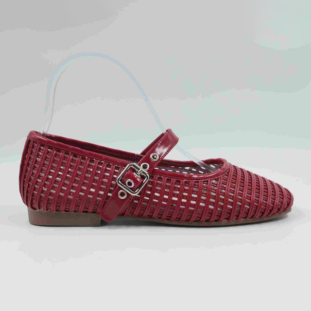 Ruby Wine Plaited Strap Ballet