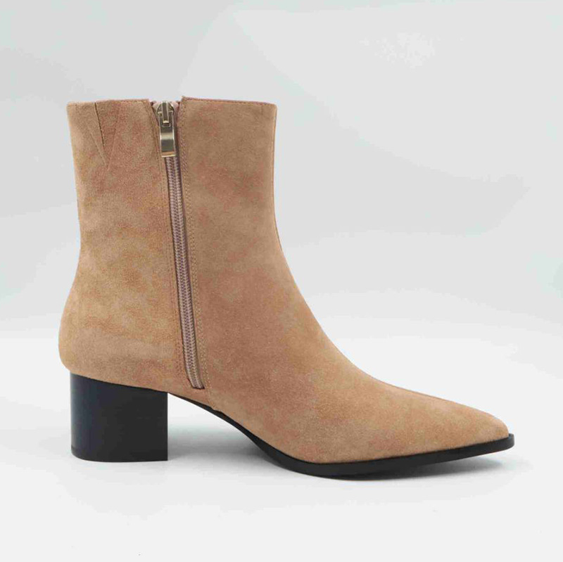 Suede Block Mid-heel Ankle Boots