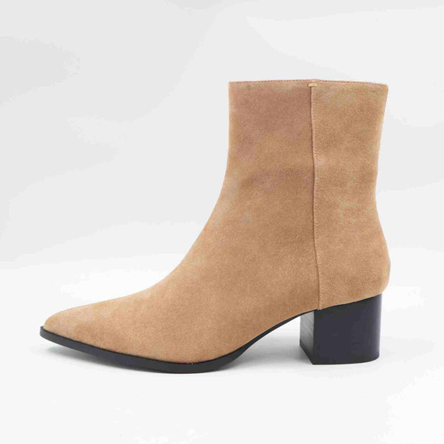 Suede Block Mid-heel Ankle Boots