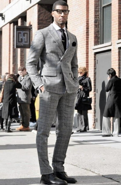 Grey Shoes with Black Pinstriped Suit_1