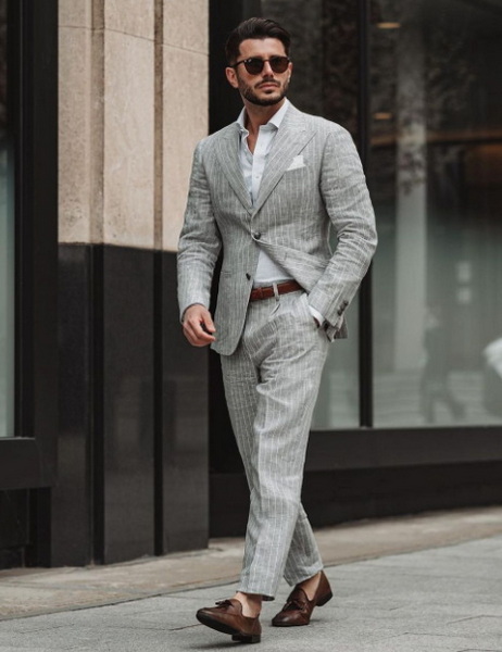 Grey Shoes with Black Pinstriped Suit_2