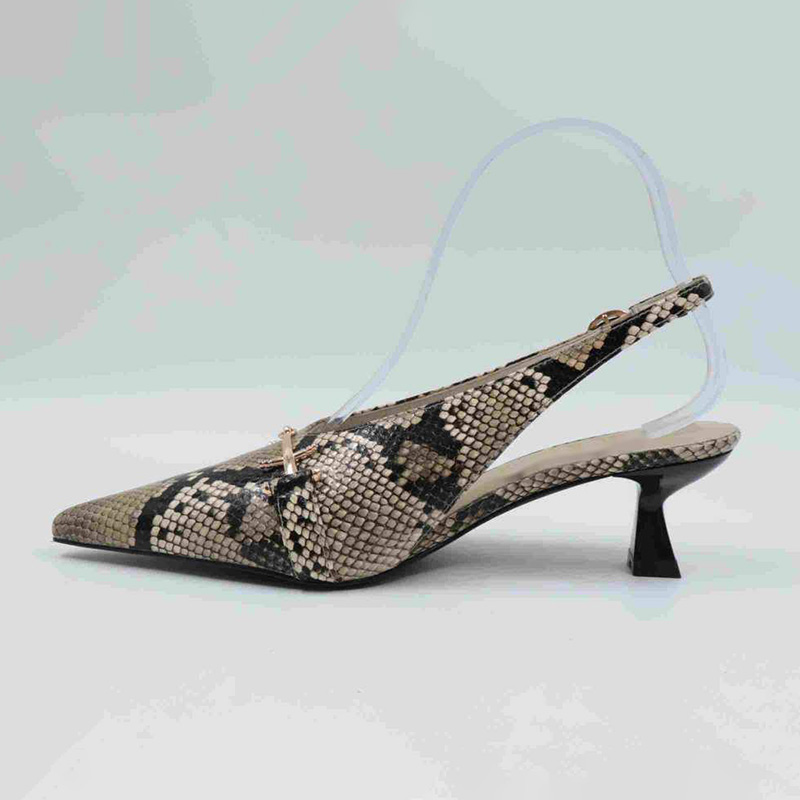 Elongated Point Toe Snake Leather Pump