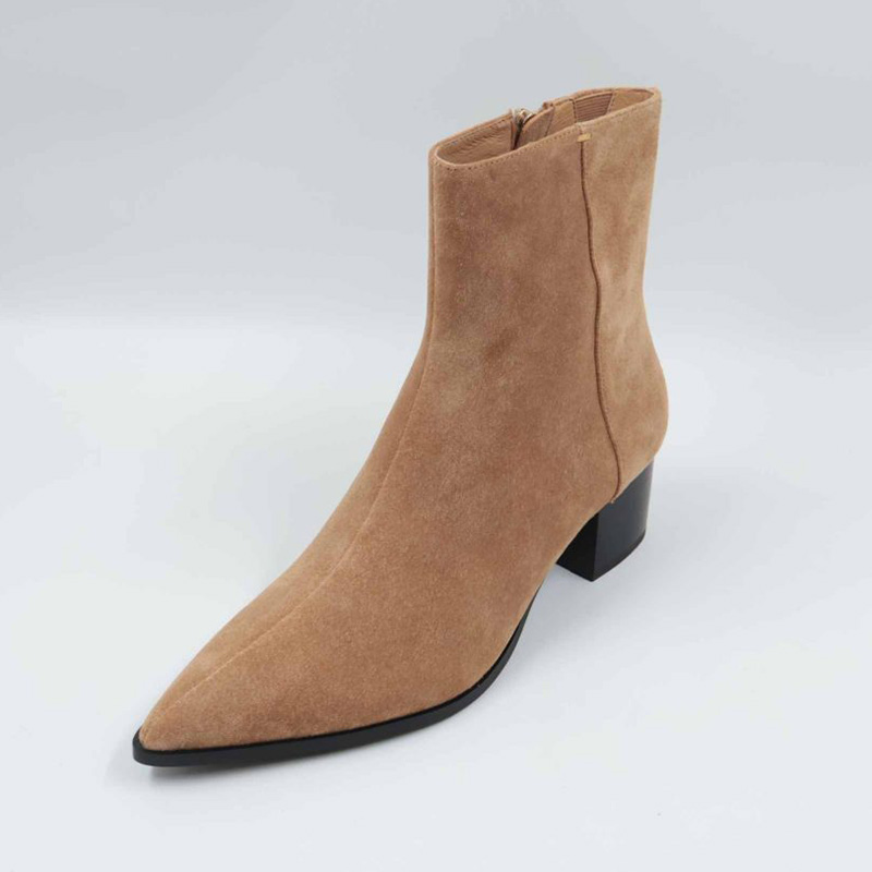 Suede Block Mid-heel Ankle Boots