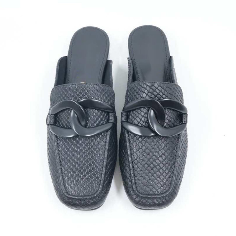 Myla Black Leather Metal Trim Loafer