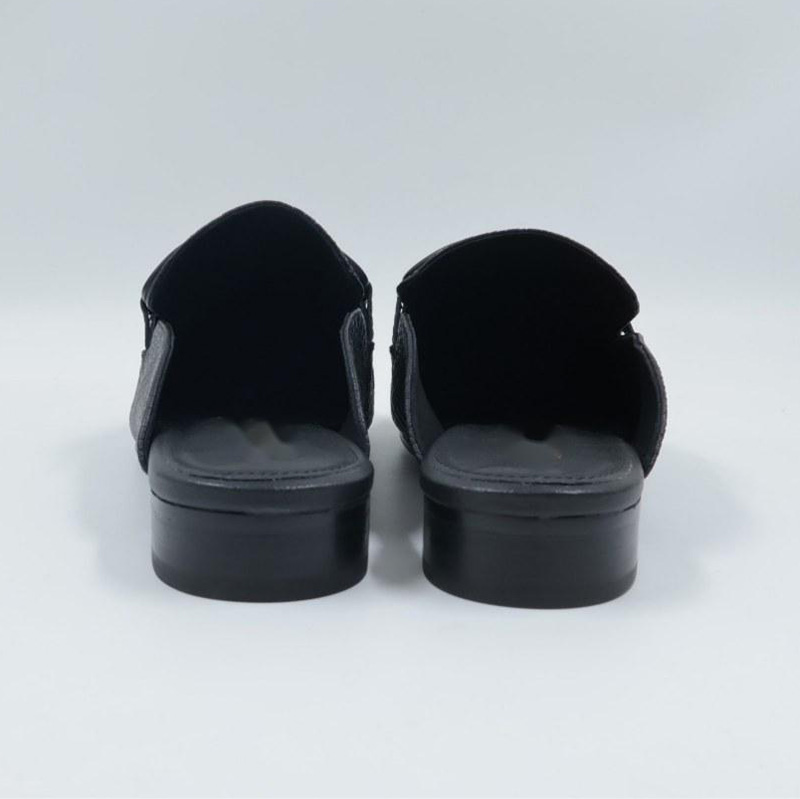 Myla Black Leather Metal Trim Loafer