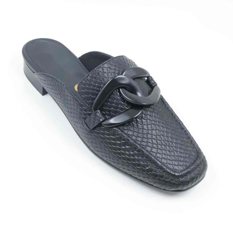 Myla Black Leather Metal Trim Loafer